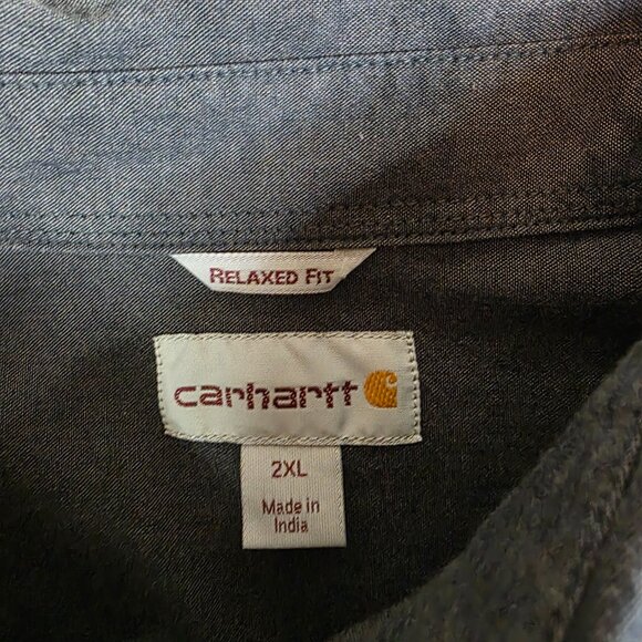 Carhartt Relaxed Fit Button Up Shirt 2XL Gray Long Sleeve Workwear S202 BKC 100% - Picture 3 of 7